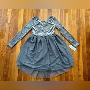Cat and jack girls velour tulle dress silver gray knee length medium 7/8 NEW
